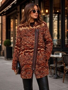 Free People Faux Fur Patterned Coat Size XS